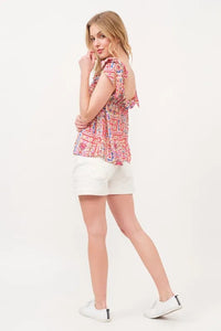 And The Why Ruffled Neck Tied Strap Boho Printed Swing Top - Brittney MADE