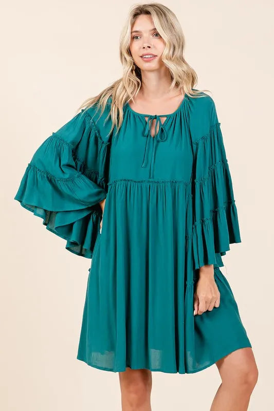 Mittoshop Frill Tie Neck Bell Sleeve Dress - Brittney MADE