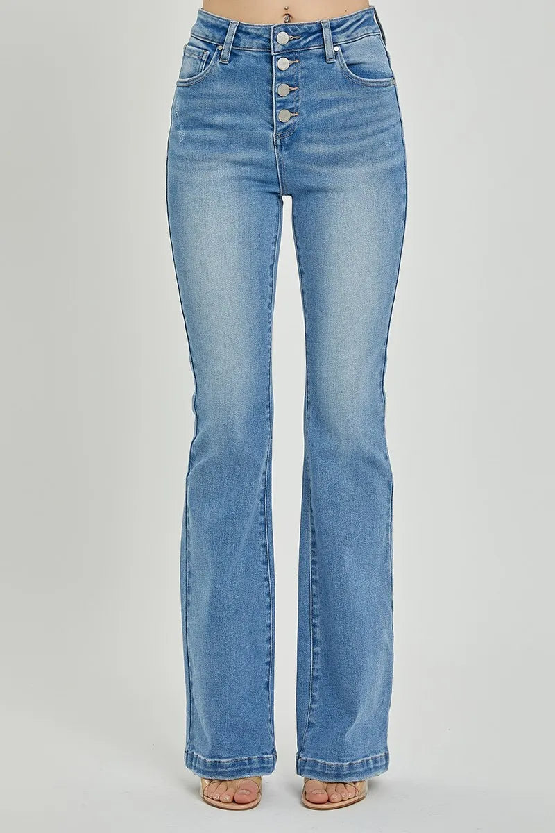 RISEN Full Size High Rise Button Fly Bootcut Jeans - Brittney MADE