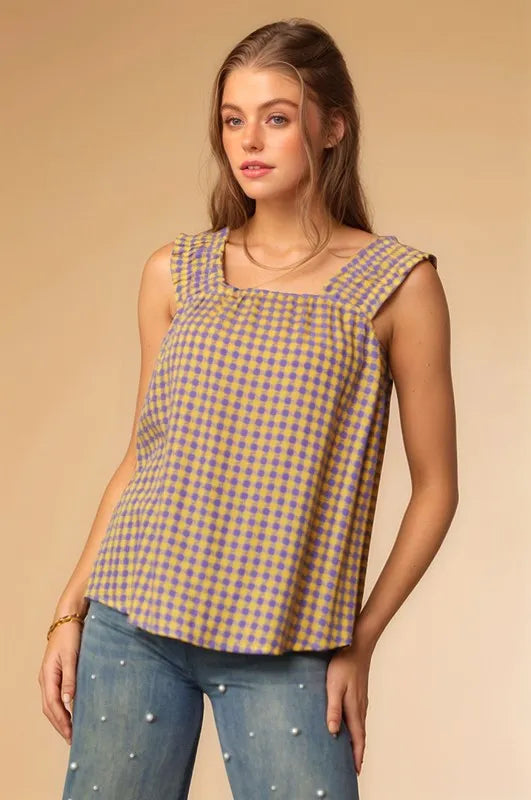 Davi & Dani Printed Square Neck Shirred Straps Top - Brittney MADE