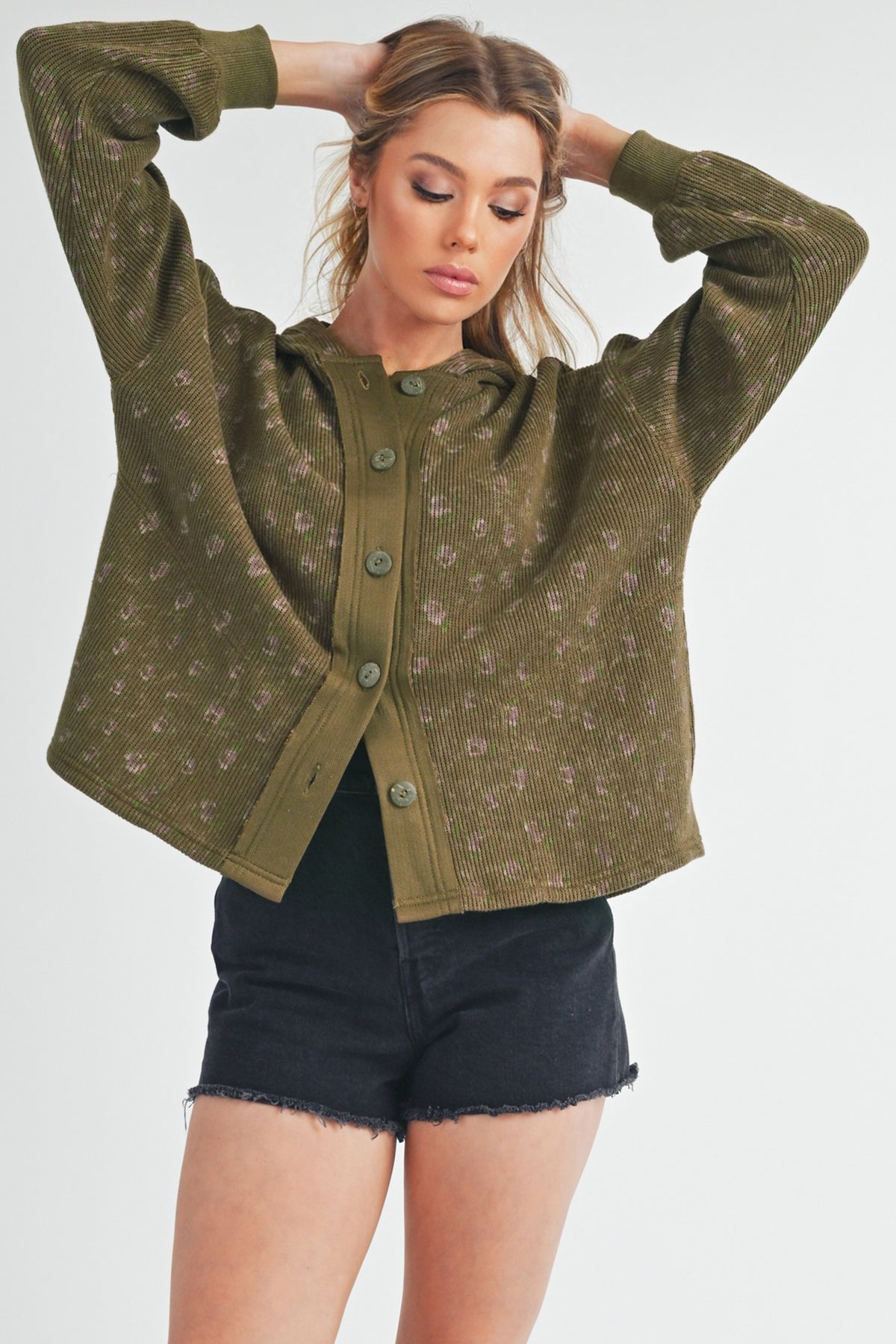 Aemi + Co Floral Button Up Hooded Jacket - Brittney MADE