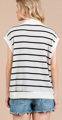 Ces Femme Collared Neck Contrast Striped Sweater Vest - Brittney MADE
