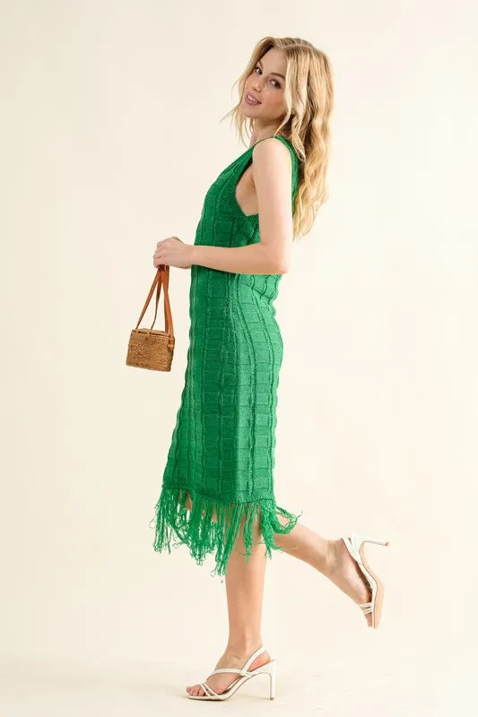 And The Why Checkerboard Drop-Needle Fringe Sleeveless Dress - Brittney MADE