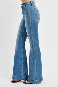 RISEN Full Size Front Patch Pocket Flare Jeans Plus Size - Brittney MADE