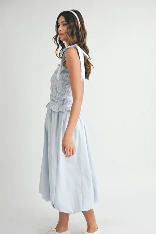 MABLE Smocked Bodice Bubble Midi Dress - Brittney MADE