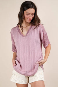 VERY J Oversized Contrast Knit Comfy Casual Top - Brittney MADE