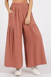 Mittoshop Gauze Elastic Waist Pleated Wide Leg Pants - Brittney MADE