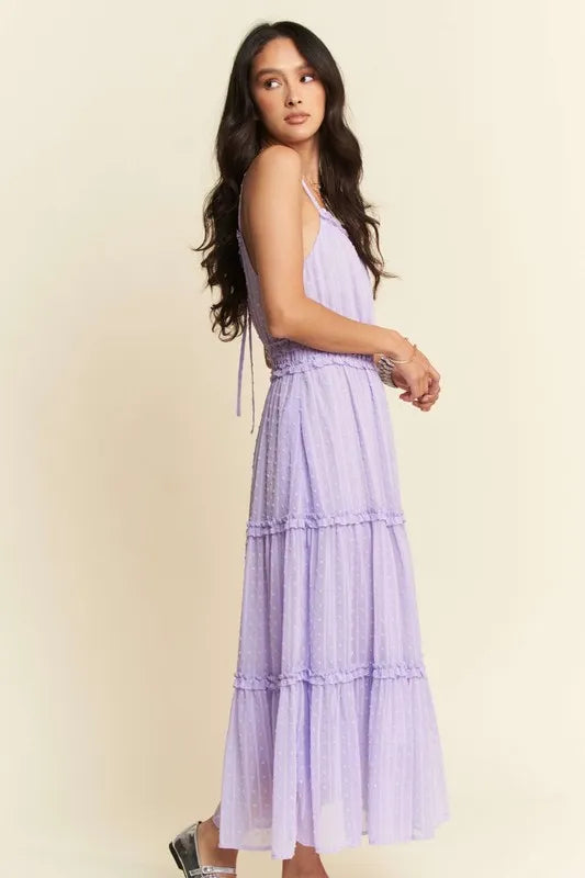 Davi & Dani Texture Swiss Dot Ruffle Square Neck Midi Dress - Brittney MADE