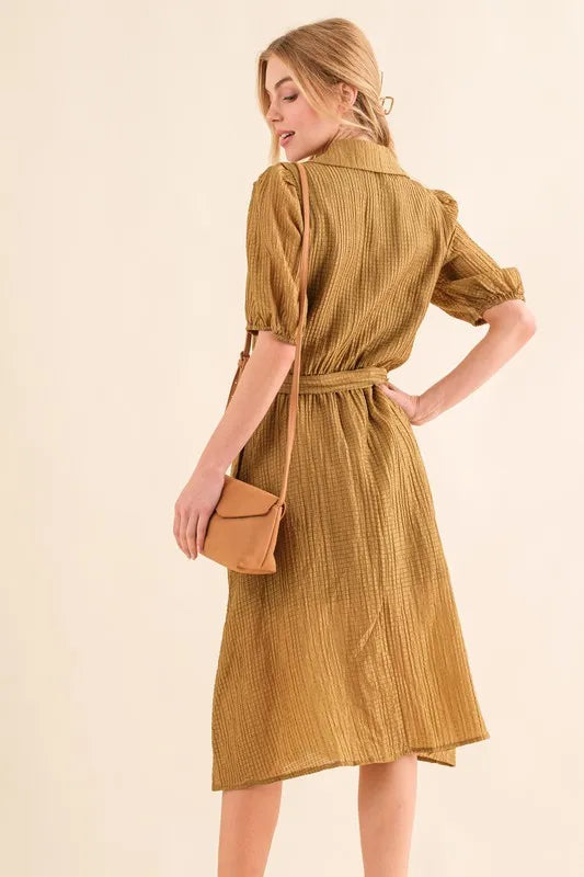 And The Why Waffle Textured Ribbon Waist Midi Dress - Brittney MADE