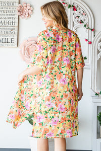 Heimish Full Size Half Sleeve Multi Color Floral Open Cardigan Plus Size - Brittney MADE