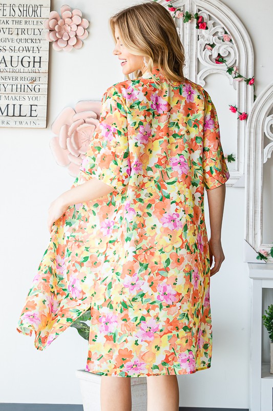 Heimish Full Size Half Sleeve Multi Color Floral Open Cardigan Plus Size - Brittney MADE