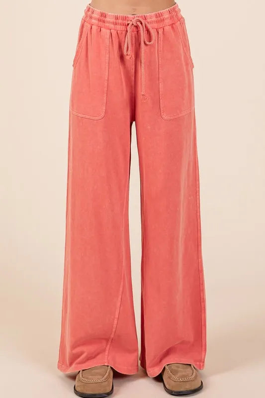 Mittoshop Mineral Wash French Terry Drawstring Wide Leg Pants - Brittney MADE