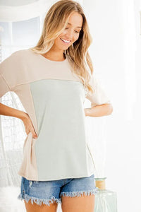 Heimish Full Size Contrast Round Neck Short Sleeve T-Shirt Plus Size - Brittney MADE