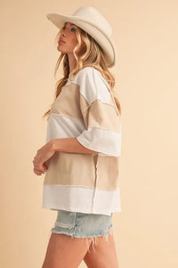 Aemi+Co Color Block Round Neck Short Sleeve T-Shirt - Brittney MADE