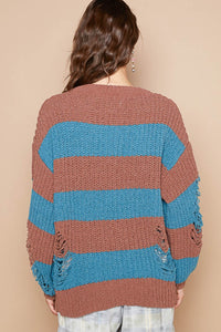 POL Striped Distressed Long Sleeve Sweater - Brittney MADE