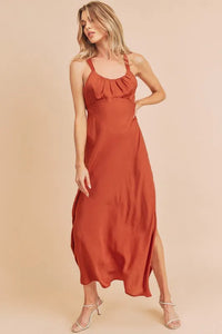 Aemi + Co Ruched Side Slit Cutout Back Maxi Cami Dress - Brittney MADE
