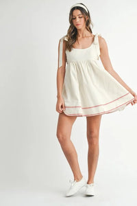 MABLE Zig Zag Embroidered Shoulder Tie Mini Dress - Brittney MADE
