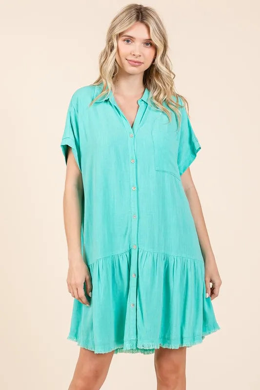 Mittoshop Linen Blend Button Down Shirt Mini Dress - Brittney MADE