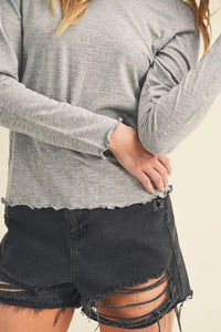 Aemi + Co Lettuce Hemline Round Neck Raglan Sleeve T-Shirt - Brittney MADE