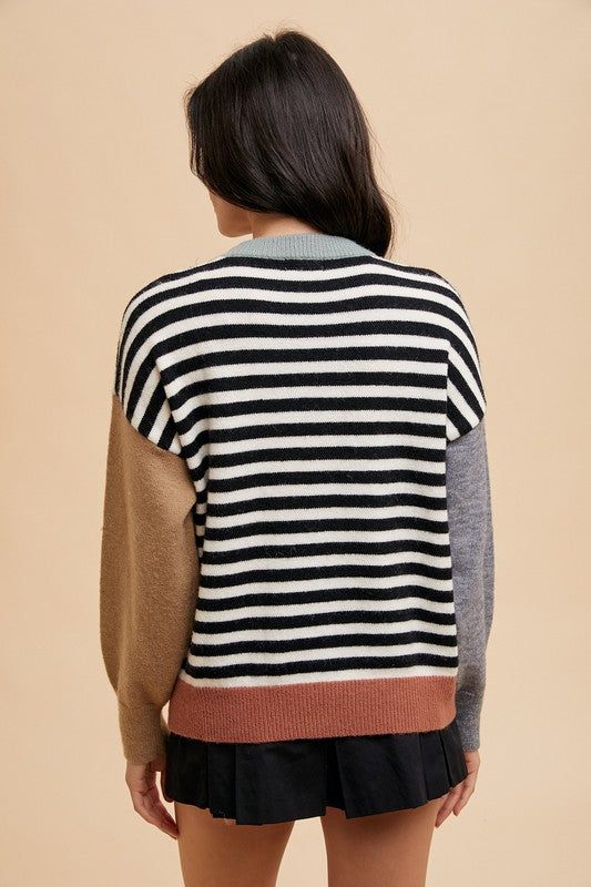 Annie Wear Striped Color Block Round Neck Sweater - Brittney MADE