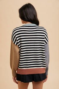 Annie Wear Striped Color Block Round Neck Sweater - Brittney MADE