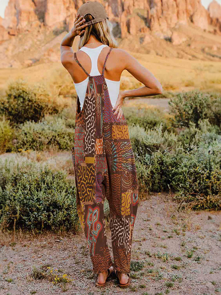Double Take Full Size Printed V-Neck Sleeveless Jumpsuit - Brittney MADE