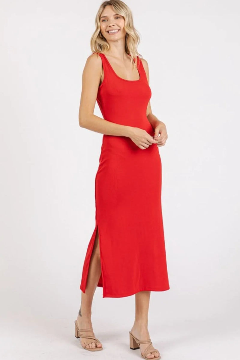 Mittoshop Side Slit Wide Strap Midi Tank Dress - Brittney MADE