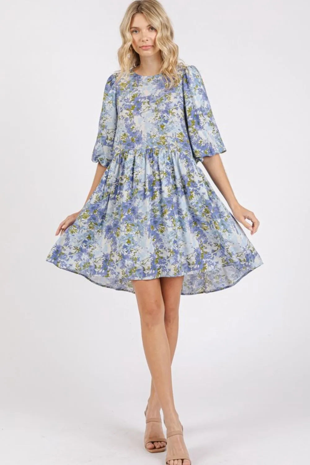Mittoshop Flower Print Linen Blend Babydoll Mini Dress - Brittney MADE