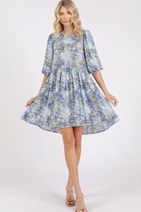 Mittoshop Flower Print Linen Blend Babydoll Mini Dress - Brittney MADE