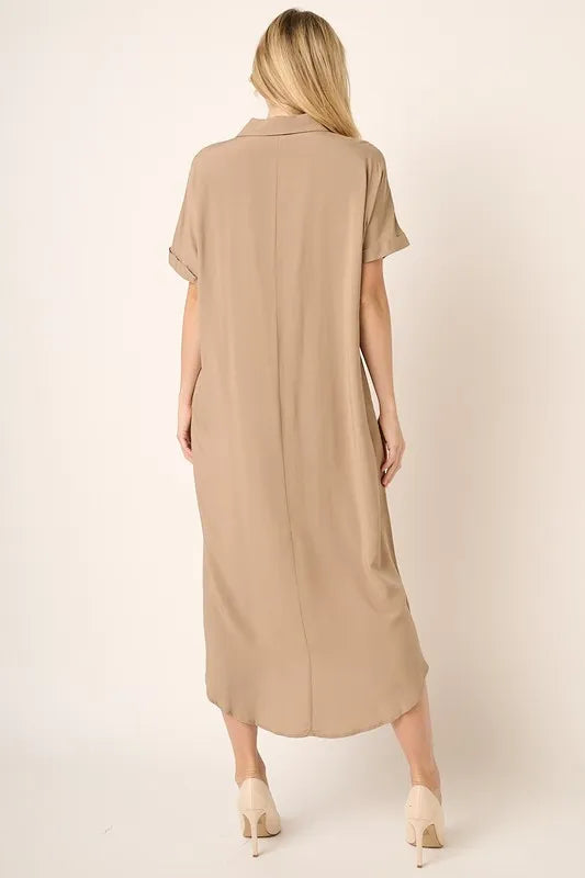 Mittoshop Collared Neck Dolman Short Sleeve Midi Shirt Dress - Brittney MADE