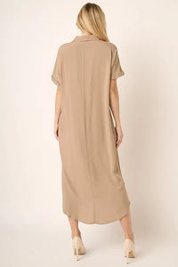 Mittoshop Collared Neck Dolman Short Sleeve Midi Shirt Dress - Brittney MADE