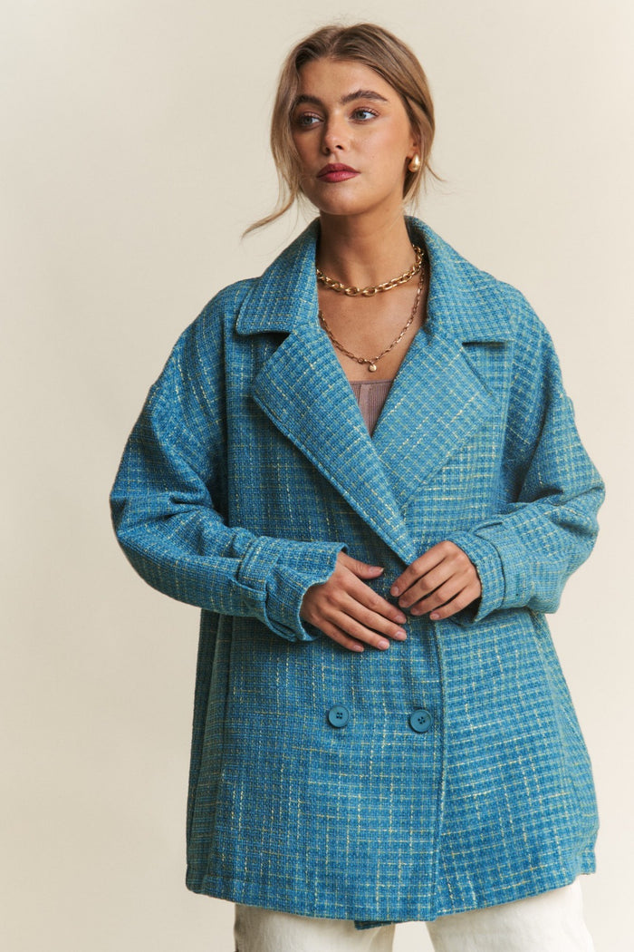 J.NNA Tweed Double-Breasted Long Sleeve Coat - Brittney MADE