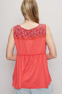 POL Lace Detail Frill Floral V-Neck Sleeveless Top - Brittney MADE