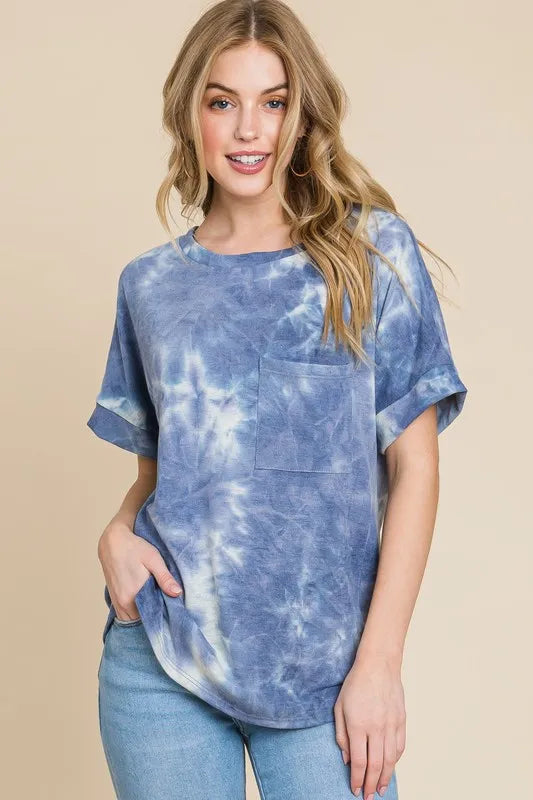 BOMBOM Tie-Dye Round Neck Short Sleeve T-Shirt - Brittney MADE