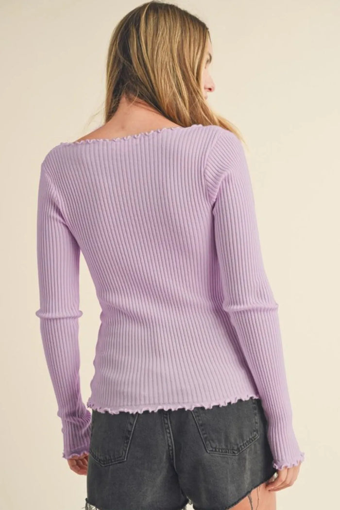 Aemi + Co Lettuce Hem Scoop Neck Long Sleeve Knit Top - Brittney MADE