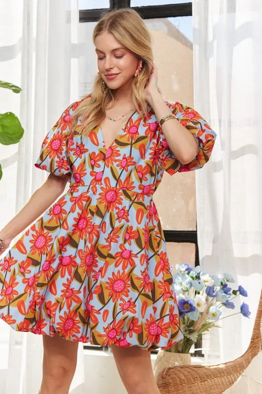 ADORA Puff Sleeve Floral Dress - Brittney MADE