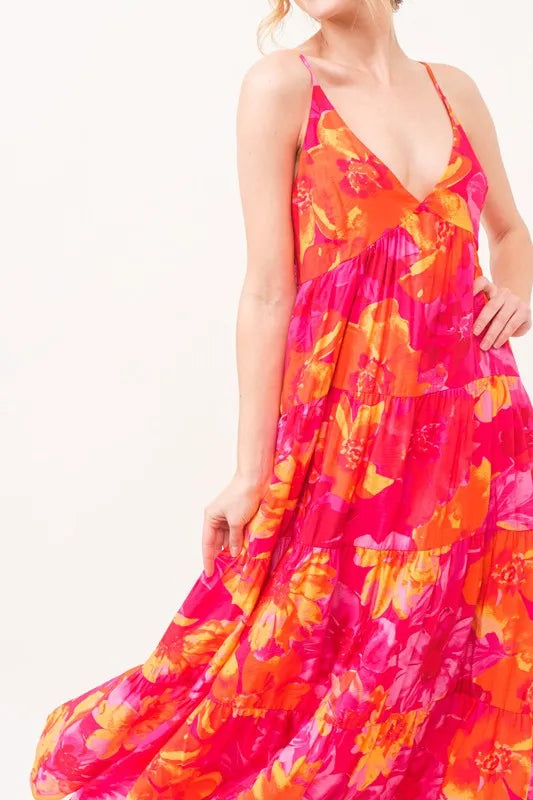 And The Why Floral Tiered Maxi Cami Dress with Pockets - Brittney MADE