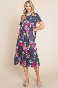 BOMBOM Floral Print Midi Dress - Brittney MADE