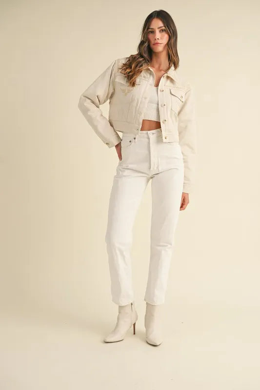 MABLE Embroidered Quilted Cropped Jacket - Brittney MADE