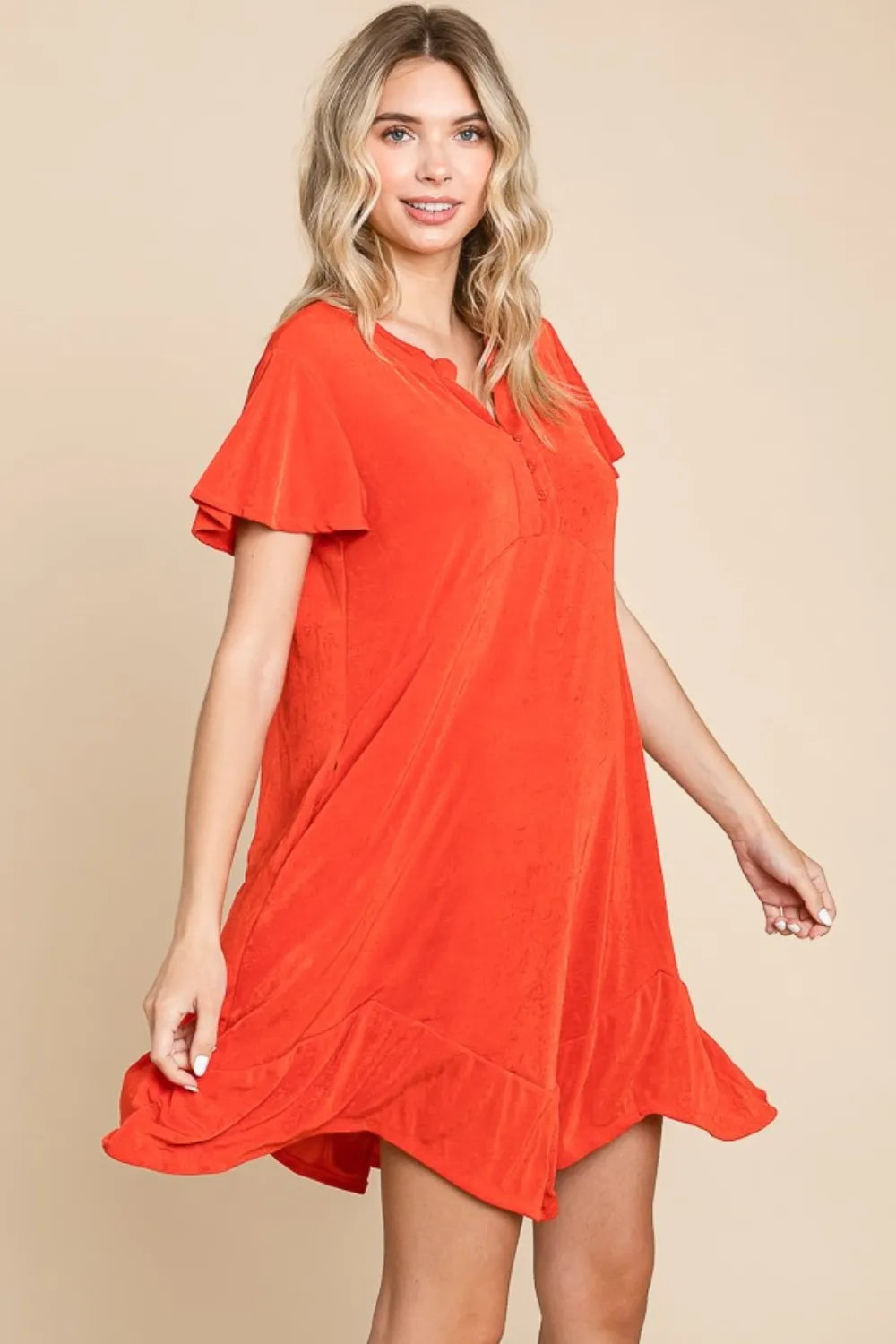 Culture Code Full Size Short Sleeve Ruffled Asymmetric Hem Dress - Brittney MADE
