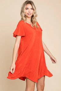 Culture Code Full Size Short Sleeve Ruffled Asymmetric Hem Dress - Brittney MADE