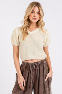 Mittoshop V-Neck Short Sleeve Crop Sweater - Brittney MADE