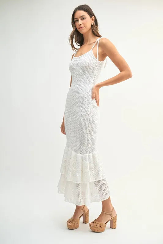 MABLE Sleeveless Shoulder Tie Rose Knit Midi Dress - Brittney MADE