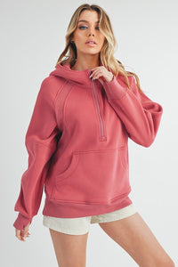 Aemi+Co Half Zip Raglan Sleeve Hoodie with Kangaroo Pocket - Brittney MADE