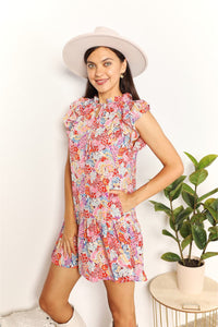 Double Take Floral Tie Neck Cap Sleeve Dress - Brittney MADE