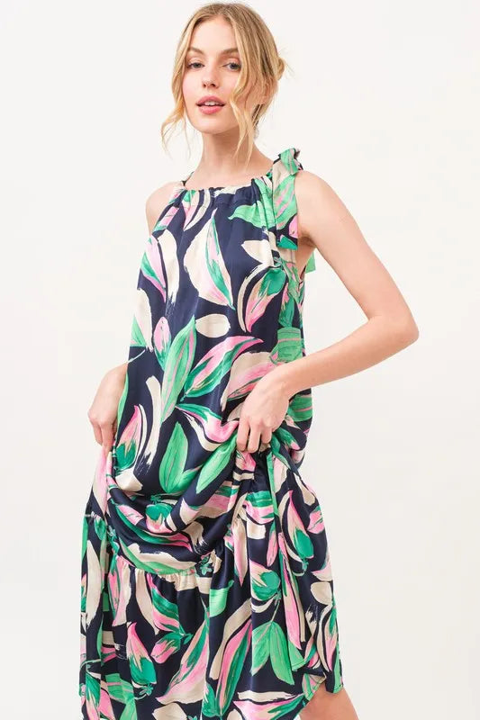 And The Why Botanical Printed Halterneck Tiered Maxi Dress - Brittney MADE
