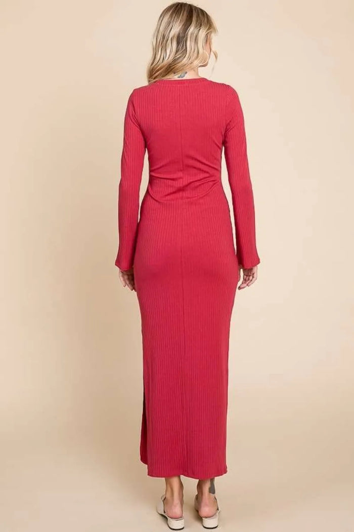 Culture Code Full Size Round Neck Bodycon Bell Maxi Dress - Brittney MADE