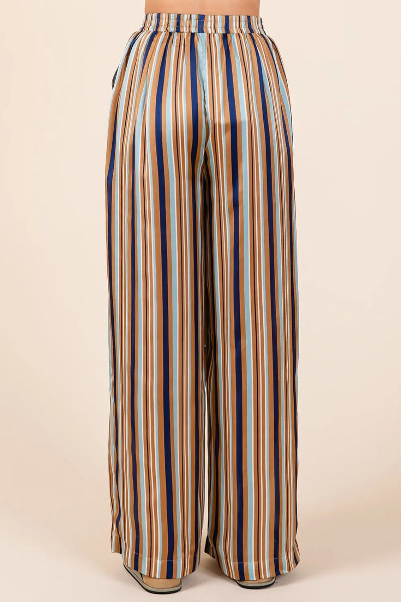 Mittoshop Striped Satin Elastic Waist Wide Leg Pants - Brittney MADE
