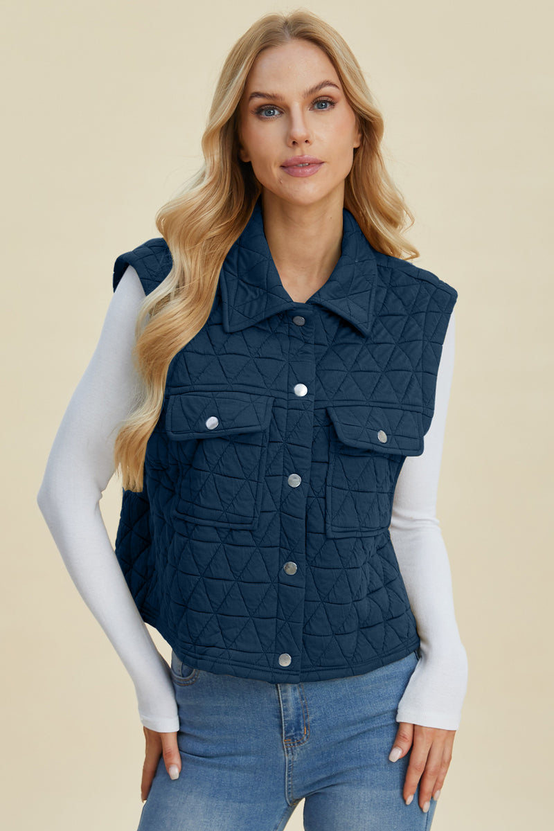 Double Take Full Size Pocketed Texture Snap Down Vest Coat - Brittney MADE