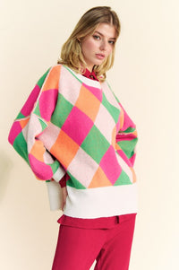 Davi & Dani Exposed Seam Color Block Dropped Shoulder Sweater - Brittney MADE